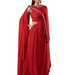 Red Embroidered Draped Dress