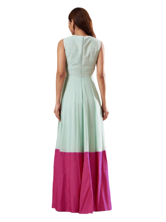 Powder Blue & Pink Cotton Anarkali Set