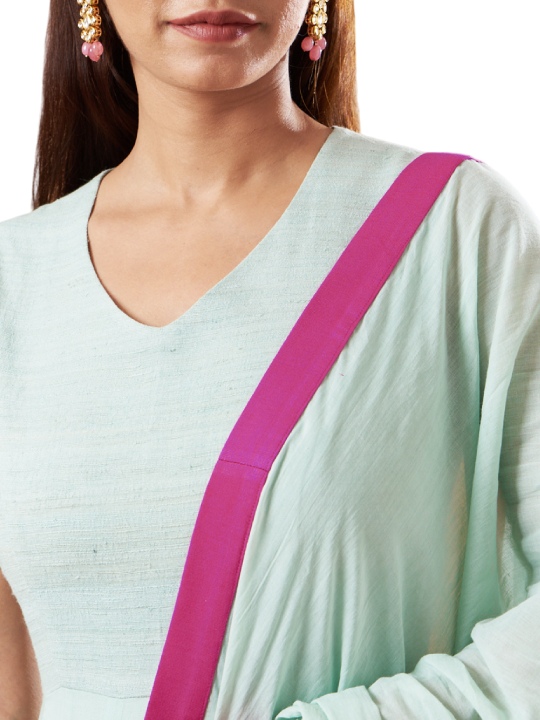 Powder Blue & Pink Cotton Anarkali Set