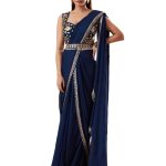 Blue Georgette Embroidered Draped Saree Set