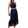 Deep Blue Crepe Embroidered One Shoulder Dress