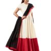 Beige & Red Cotton Anarkali Set