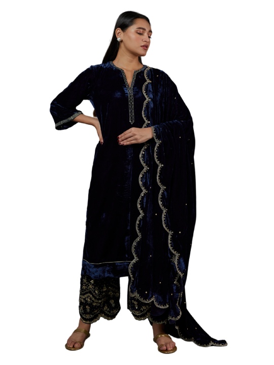 Deep Blue Hand Embroidered Kurta Set