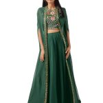 Green Georgette Embroidered Cape Set