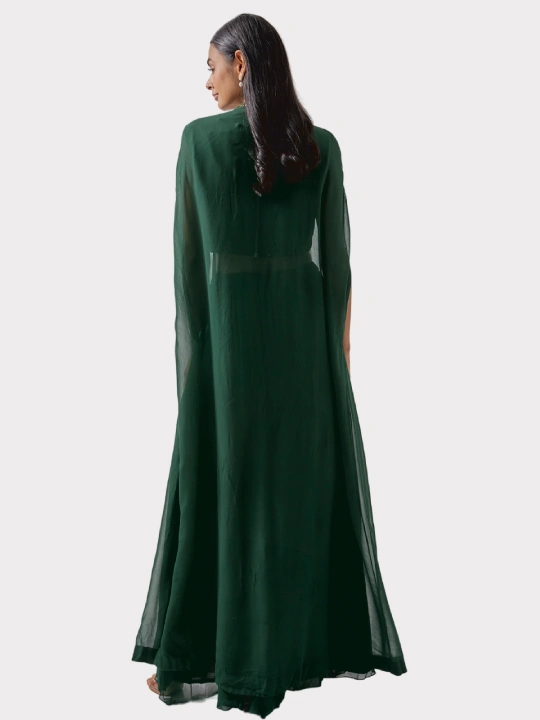Green Georgette Embroidered Cape Set 2