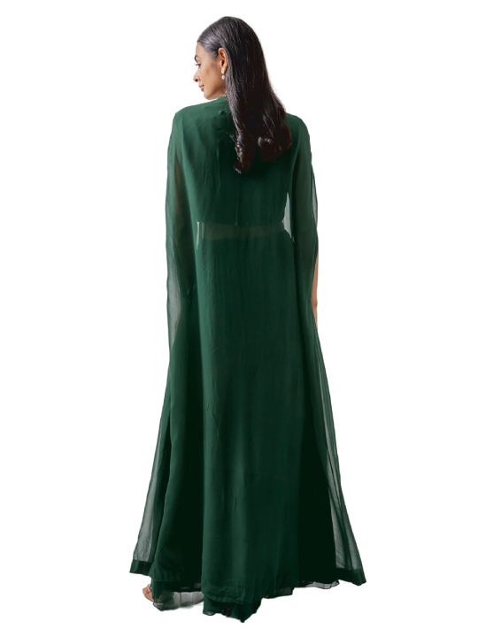 Green Georgette Embroidered Cape Set
