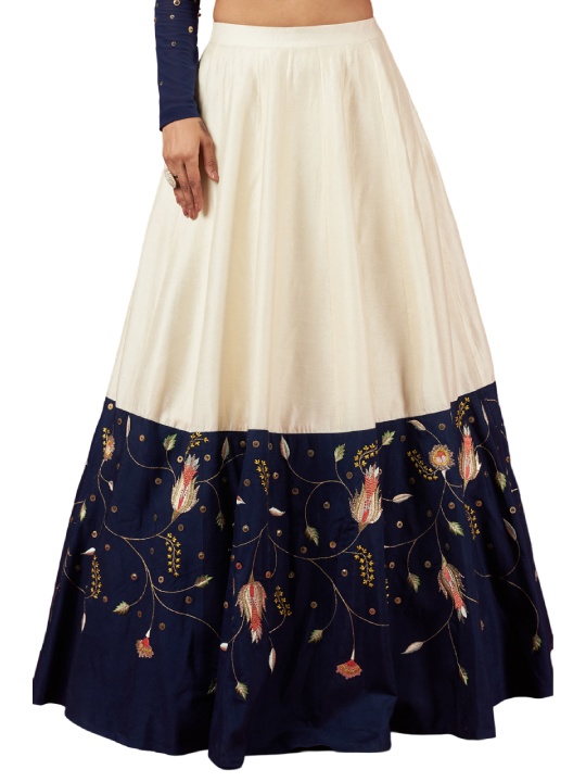 Ivory Silk Embroidered Skirt Set