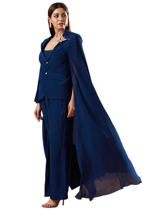 Midnight Blue Crepe Blazer Set