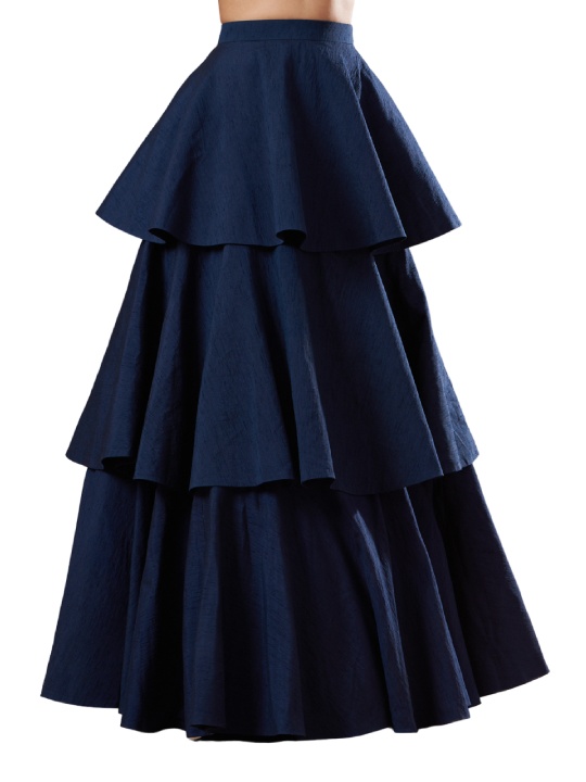 Midnight Blue Silk Layered Lehenga Set