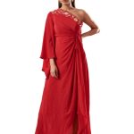 Red Crepe One Shoulder Dress