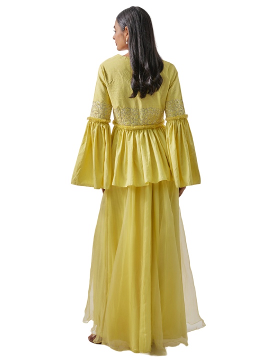 Yellow Organza Silk Pant Set