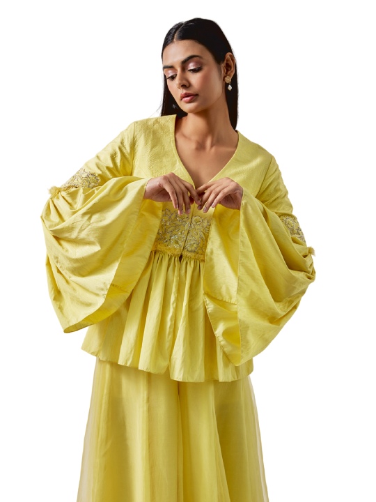Yellow Organza Silk Pant Set