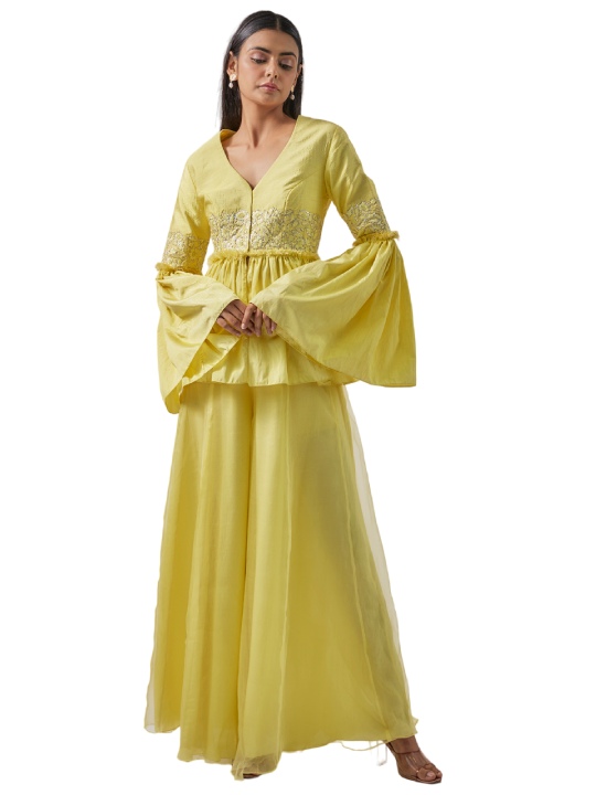 Yellow Organza Silk Pant Set