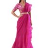 Pink Embroidered Ruffled Saree Set