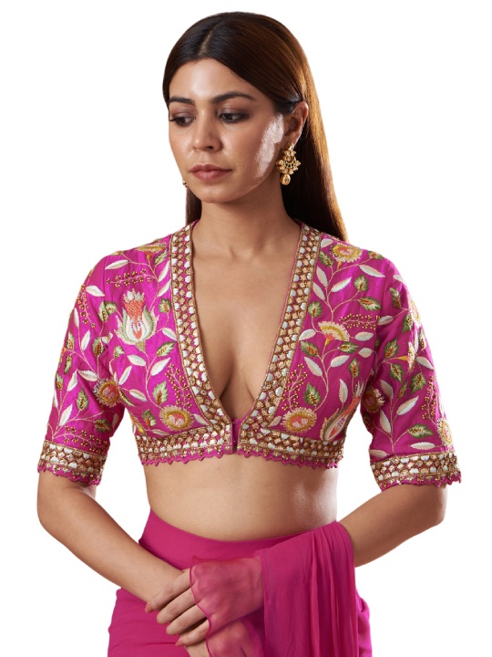 Pink Embroidered Ruffled Saree Set
