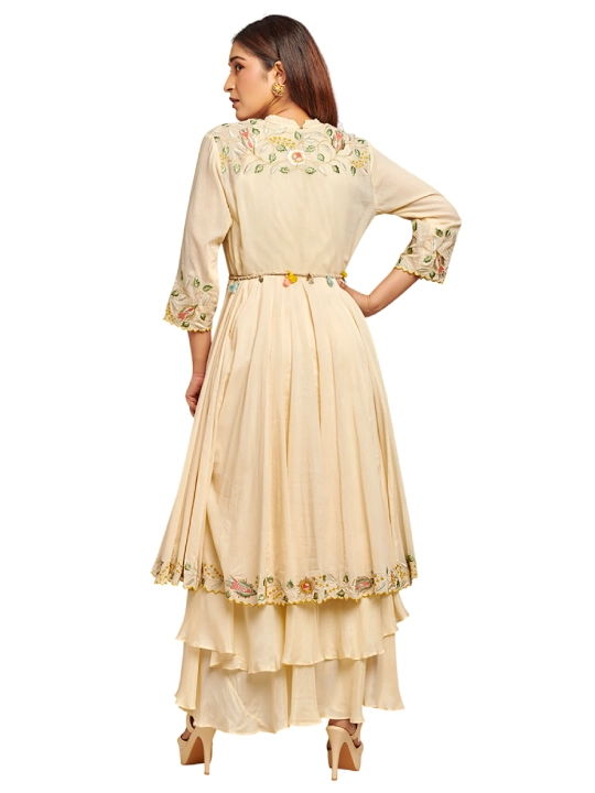 Beige Mul Thread Embroidered Anarkali Set