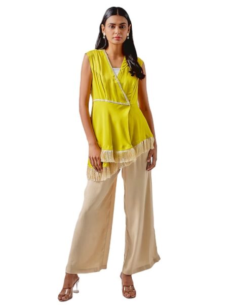 Beige Crepe Palazzo Pant Set