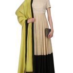 Beige and Black Floor Length Anarkali Set