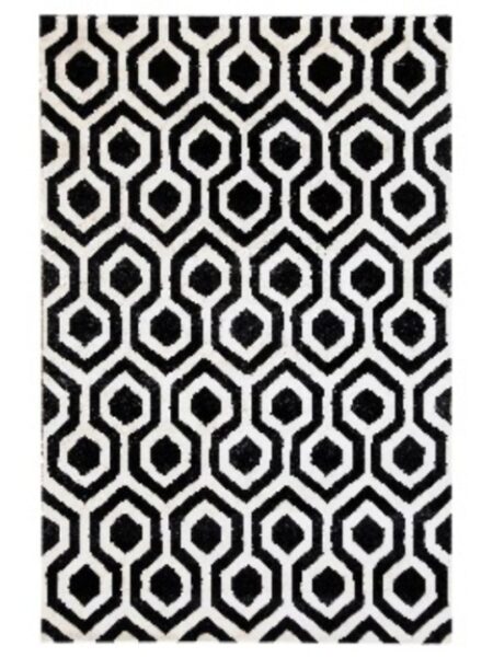 Black and white abstract hand tufted, tencel rug