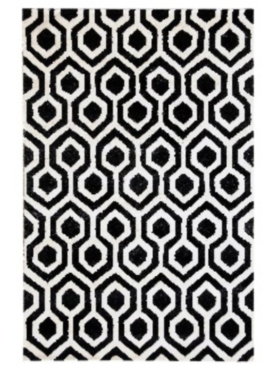 Black and white abstract hand tufted, tencel rug