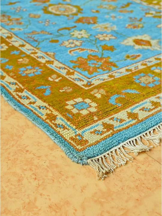 Blue Blended Wool Hand-Knotted Persian Rug