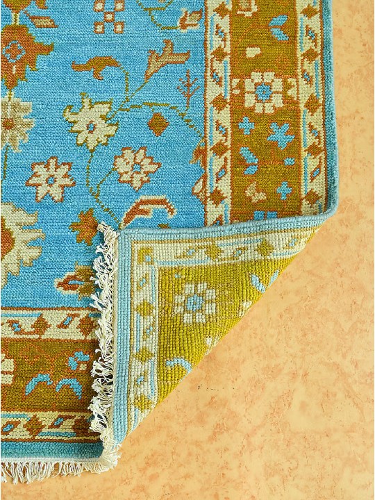 Blue Blended Wool Hand-Knotted Persian Rug
