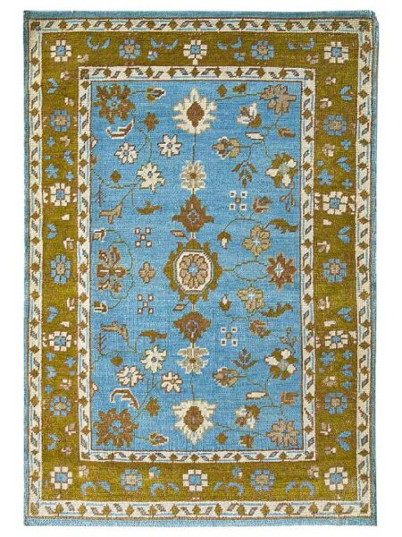 Blue Blended Wool Hand-Knotted Persian Rug