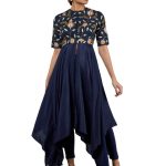 Blue Embroidered Asymmetrical Kurta