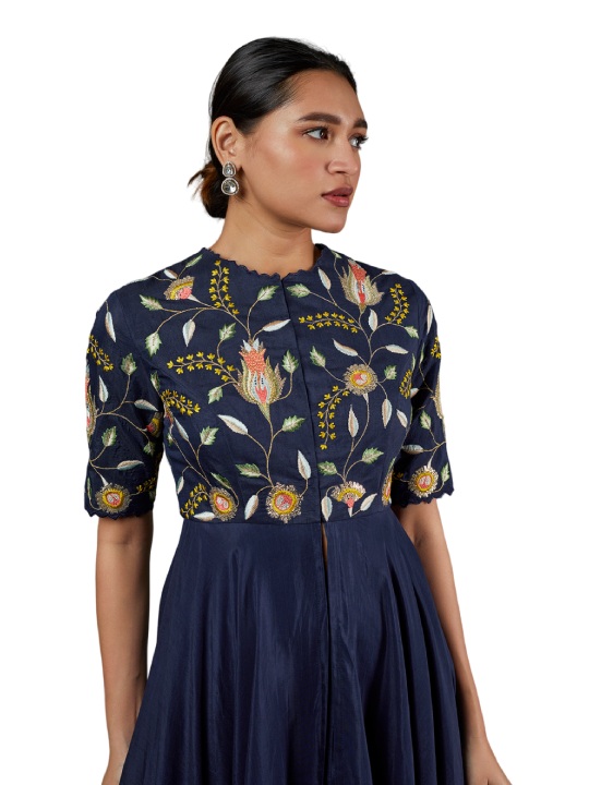 Blue Embroidered Asymmetrical Kurta