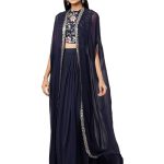 Blue Hand Embroidered Cape Set