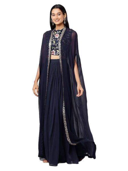 Blue Hand Embroidered Cape Set