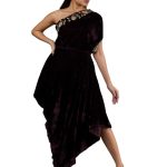 Burgundy Embroidered One-Shoulder Dress