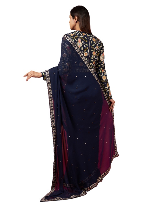 Deep Blue Georgette Saree Set