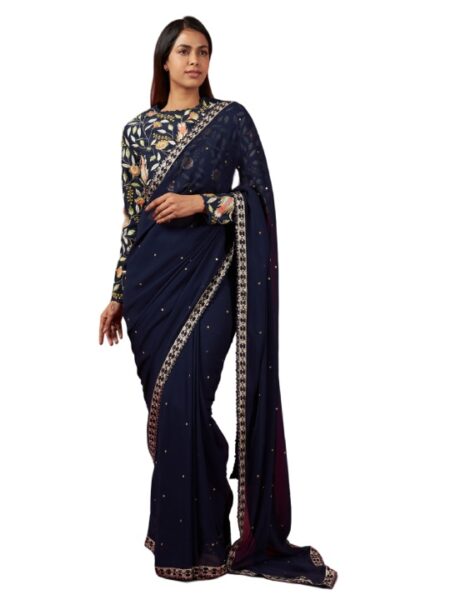 Deep Blue Georgette Saree Set