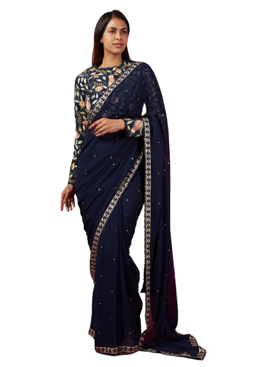 Deep Blue Georgette Saree Set