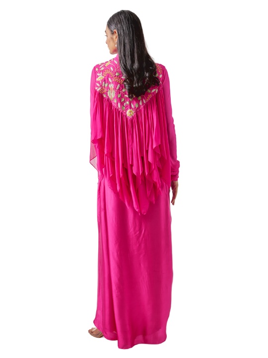 Fuchsia Silk Skirt Set