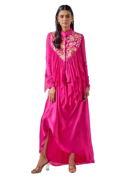 Fuchsia Silk Skirt Set