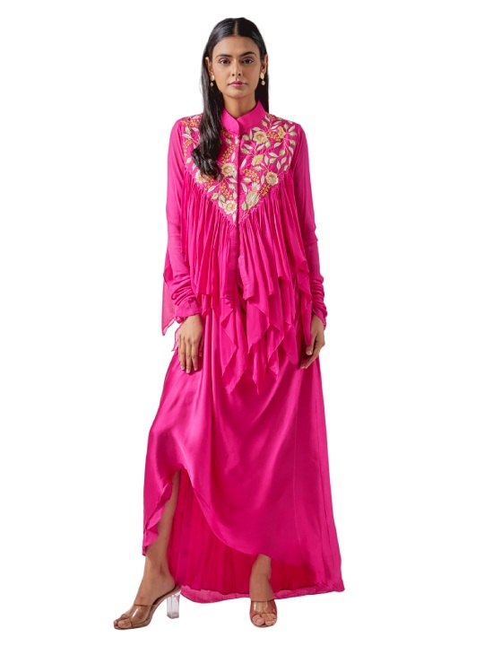 Fuchsia Silk Skirt Set