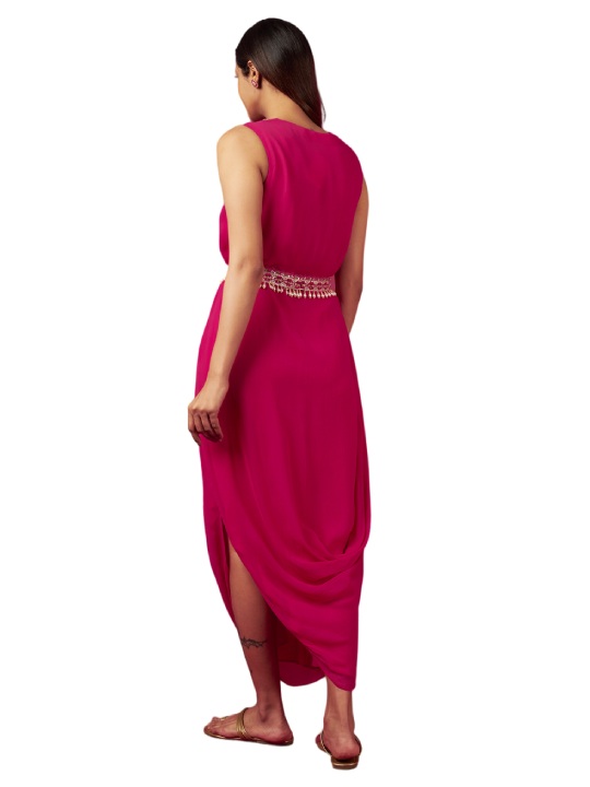Hot Pink Georgette Cowl Dress