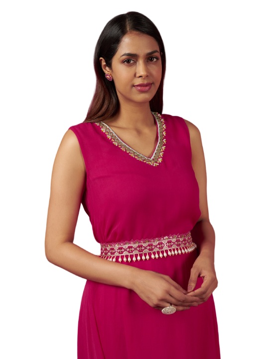 Hot Pink Georgette Cowl Dress