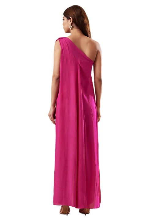 Hot Pink Georgette One-Shoulder Jumpsuit