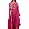 Hot Pink Organza Embroidered Cape Set