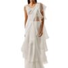 Ivory Chiffon Draped Ruffle Saree Set