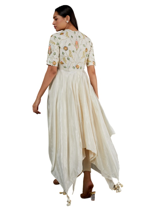Ivory Embroidered Asymmetrical Kurta
