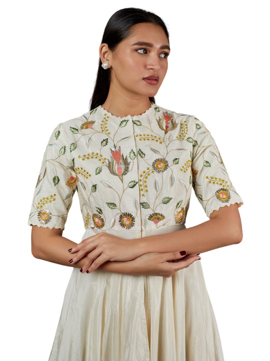 Ivory Embroidered Asymmetrical Kurta