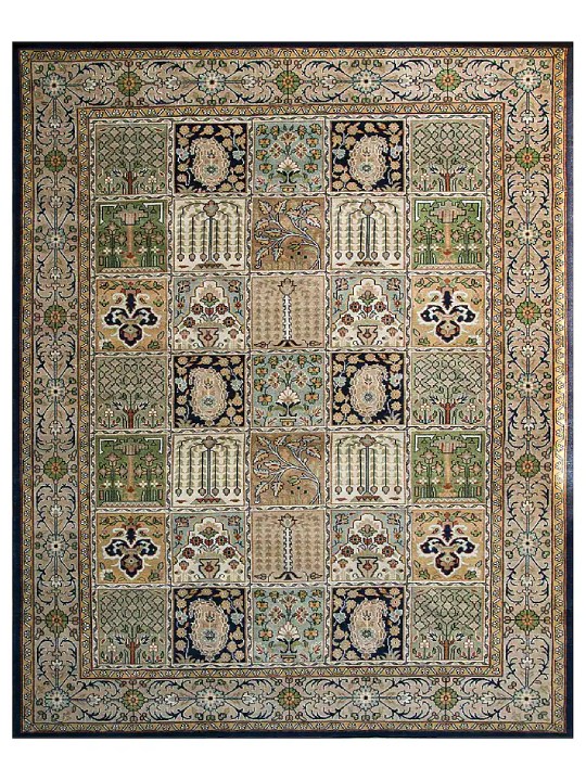 Multi-Colored Indian Wool Hand-Knotted Persian Rug