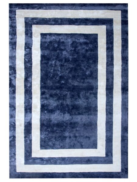 Navy and grey coloured geometric hand tufted rug
