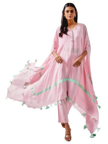 Pink Crepe Kaftan Set