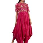 Pink Embroidered Asymmetrical Kurta