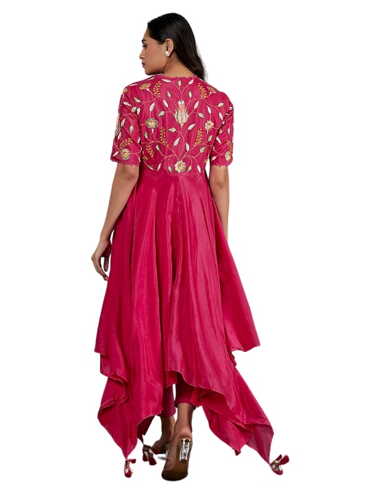 Pink Embroidered Asymmetrical Kurta